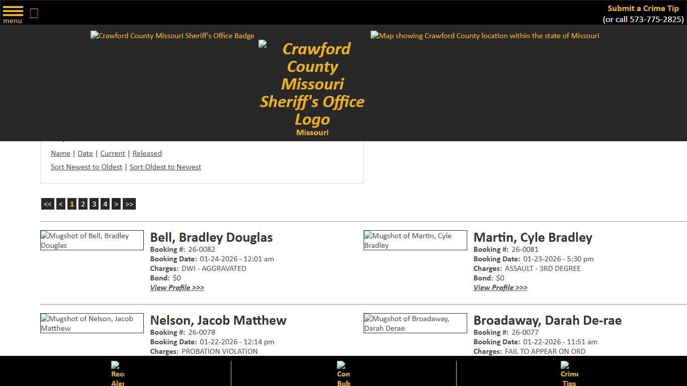 Inmate Roster - Current Inmates Booking Date Descending - Crawford County Sheriff MO